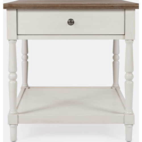 Grafton Farms 1 Drawer End Table in Brushed White & Brown Wood